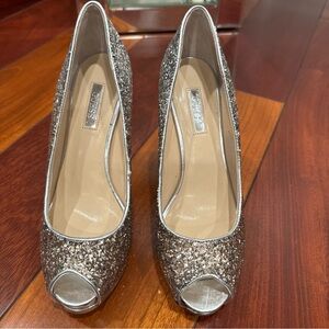 Guess Silver Glitter Peep Toe Heels
